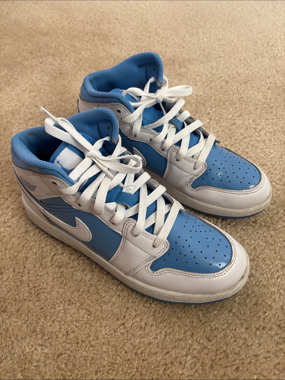 Jordan Kids White and Light Blue High-Top Sneakers